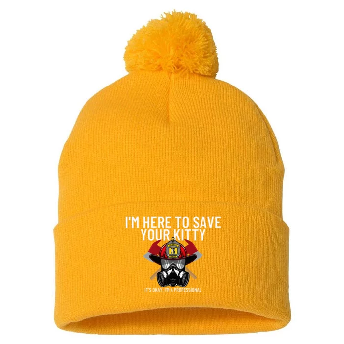 Save Your Kitty Funny Firefighter Fireman Gift Pom Pom 12in Knit Beanie