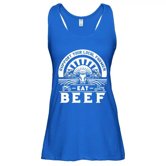 Support Your Local Farmer Eat Beef Funny Farming Market Gift Ladies Essential Flowy Tank