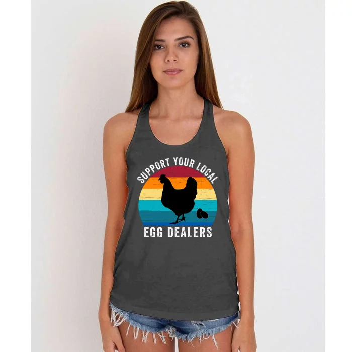 Support Your Local Egg Dealers, Retro Chicken, Egg Lover Women's Knotted Racerback Tank