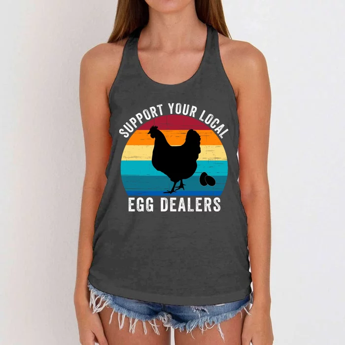 Support Your Local Egg Dealers, Retro Chicken, Egg Lover Women's Knotted Racerback Tank