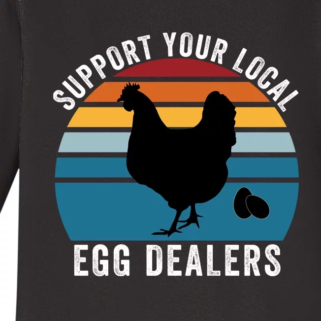 Support Your Local Egg Dealers, Egg Lover, Retro Chicken Baby Long Sleeve Bodysuit