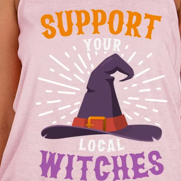 Support Your Local Witches Funny Halloween Gift Cool Gift Women's Knotted Racerback Tank