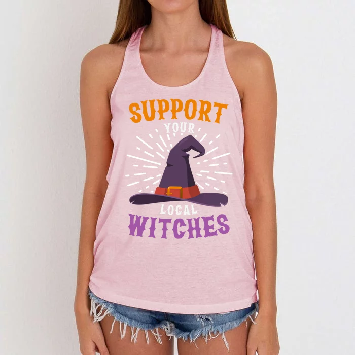 Support Your Local Witches Funny Halloween Gift Cool Gift Women's Knotted Racerback Tank