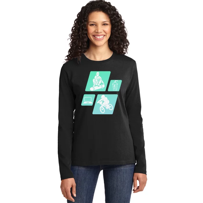 Show your love for BMX Coffee SkateBoarding and Laptops Ladies Long Sleeve Shirt