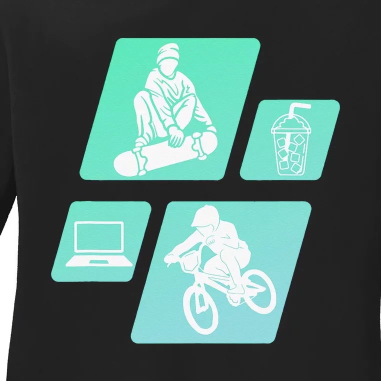 Show your love for BMX Coffee SkateBoarding and Laptops Ladies Long Sleeve Shirt