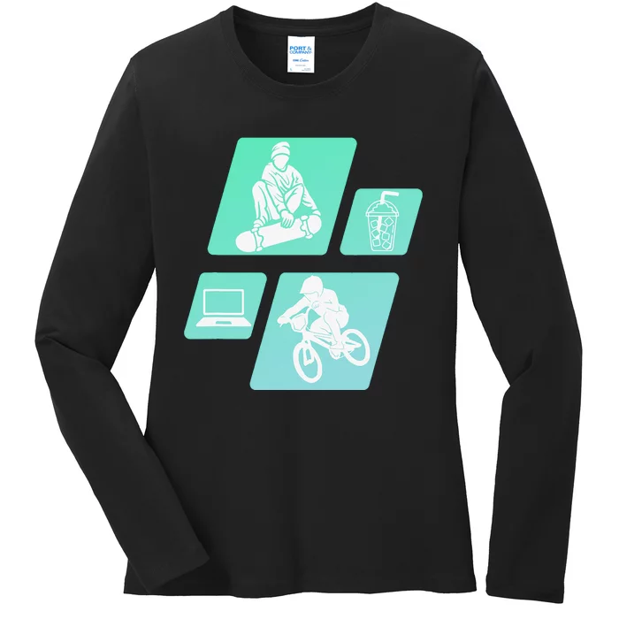 Show your love for BMX Coffee SkateBoarding and Laptops Ladies Long Sleeve Shirt