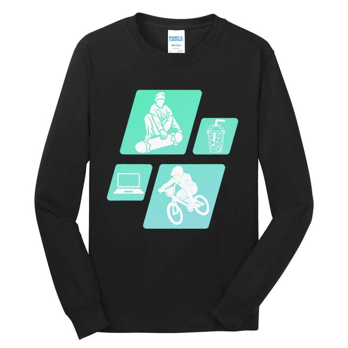 Show Your Love For BMX Coffee SkateBoarding And Laptops Tall Long Sleeve T-Shirt