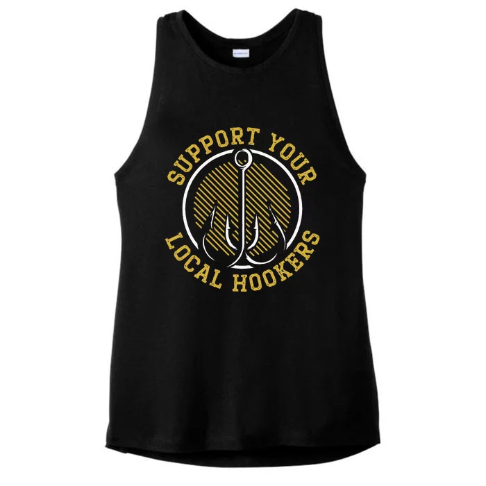 Support Your Local Hookers Fishing Fisherman Master Baiter Ladies Tri-Blend Wicking Tank