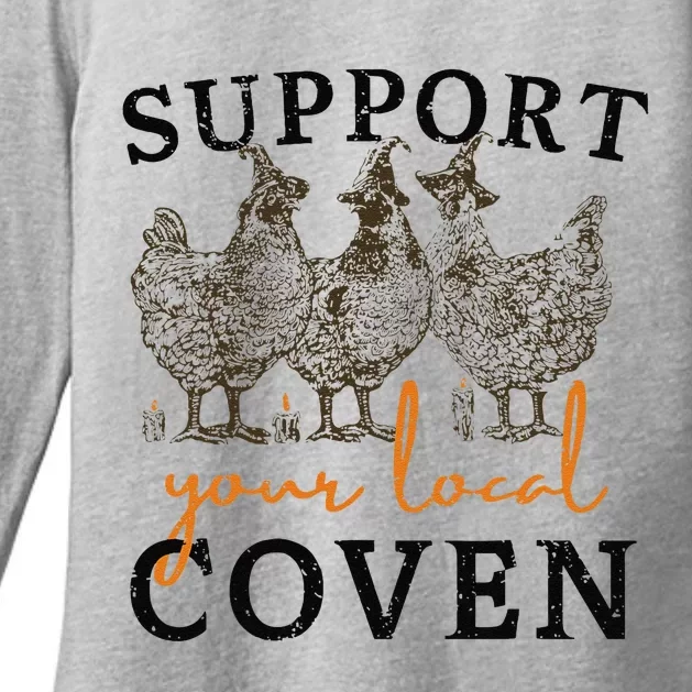 Support Your Local Coven Funny Farm Witch Chicken Halloween Gift Womens CVC Long Sleeve Shirt