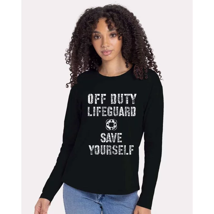 Save Yourself Lifeguard Swimming Pool Guard Off Duty Womens Cotton Relaxed Long Sleeve T-Shirt