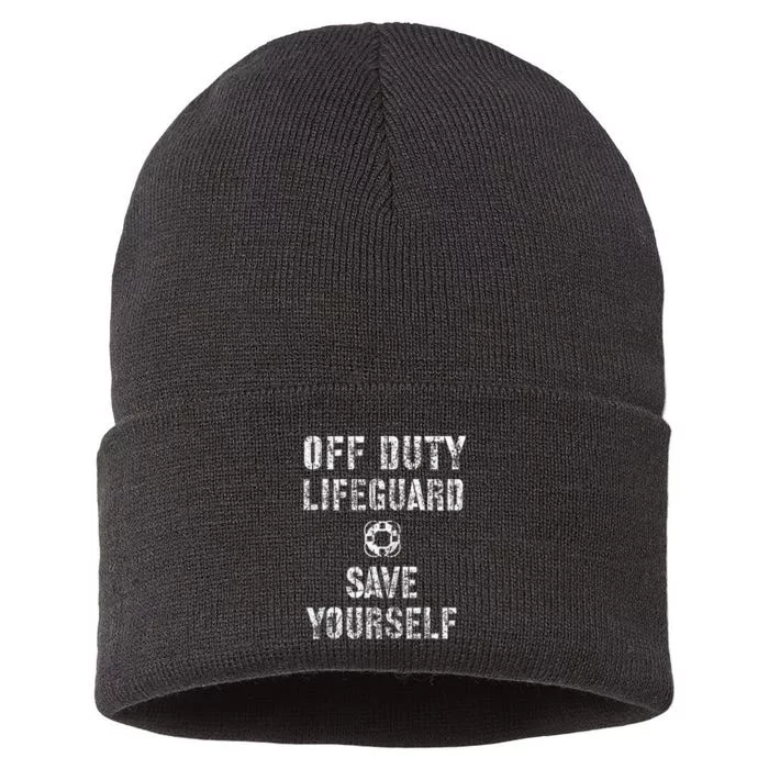 Save Yourself Lifeguard Swimming Pool Guard Off Duty Sustainable Knit Beanie