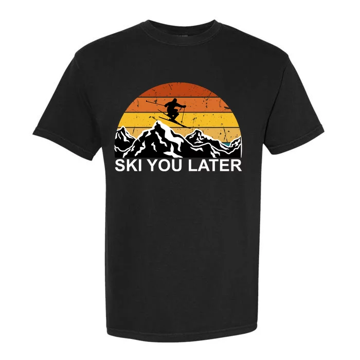 Ski You Later Skiing Retro Sunset Mountain Garment-Dyed Heavyweight T-Shirt