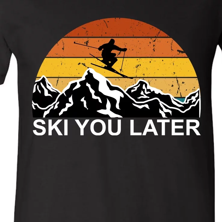 Ski You Later Skiing Retro Sunset Mountain V-Neck T-Shirt