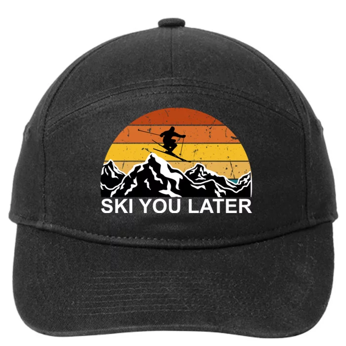 Ski You Later Skiing Retro Sunset Mountain 7-Panel Snapback Hat