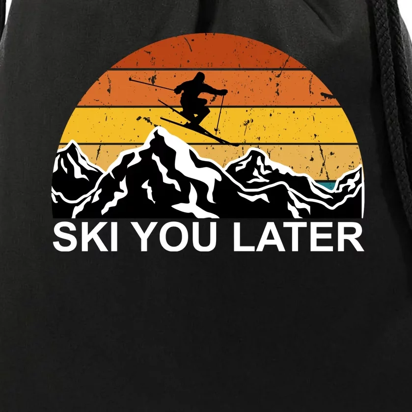 Ski You Later Skiing Retro Sunset Mountain Drawstring Bag