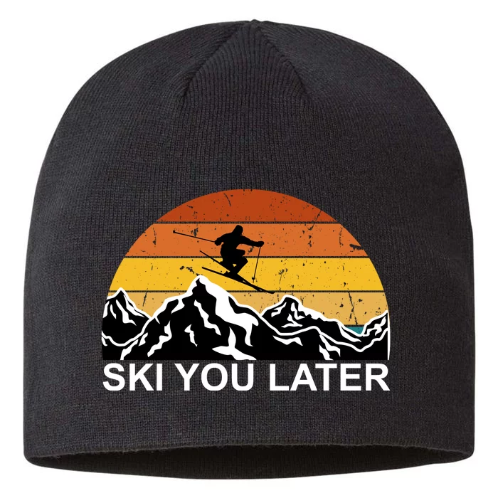 Ski You Later Skiing Retro Sunset Mountain 8 1/2in Sustainable Knit Beanie