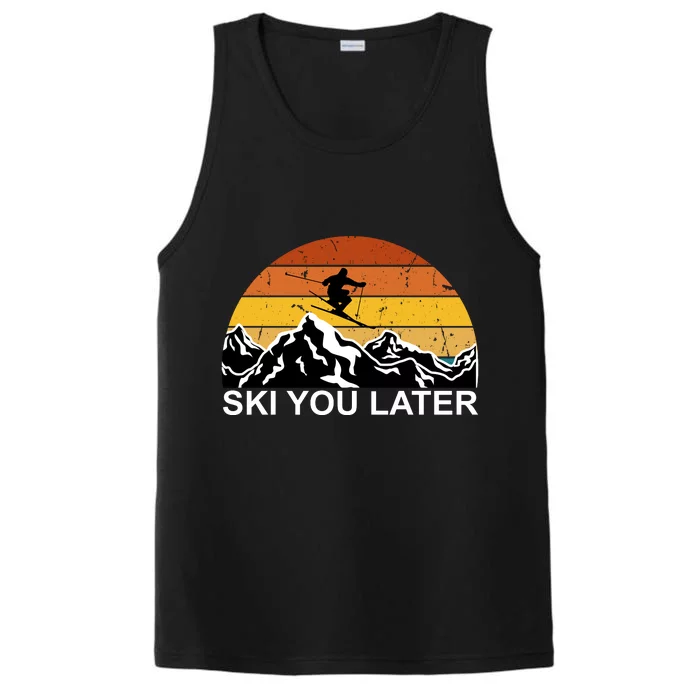 Ski You Later Skiing Retro Sunset Mountain Performance Tank