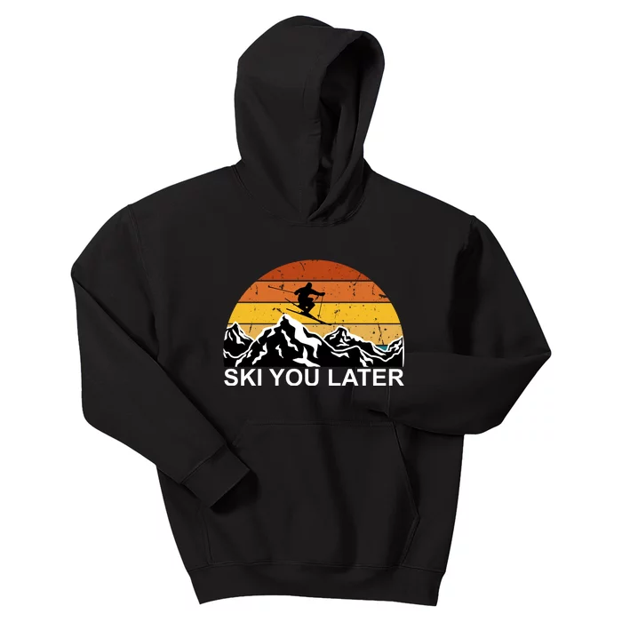 Ski You Later Skiing Retro Sunset Mountain Kids Hoodie