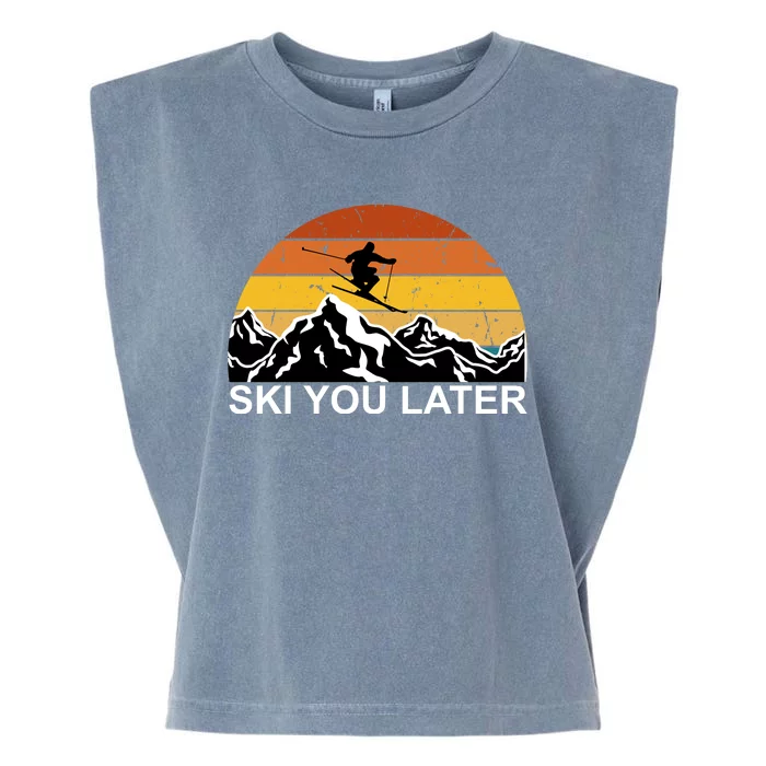 Ski You Later Skiing Retro Sunset Mountain Garment-Dyed Women's Muscle Tee