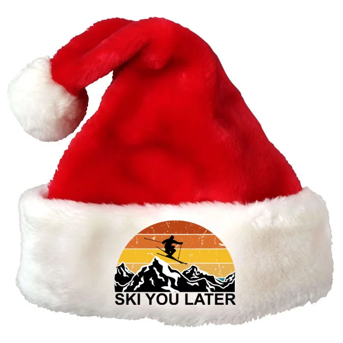 Ski You Later Skiing Retro Sunset Mountain Premium Christmas Santa Hat