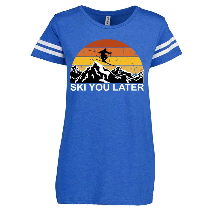 Ski You Later Skiing Retro Sunset Mountain Enza Ladies Jersey Football T-Shirt