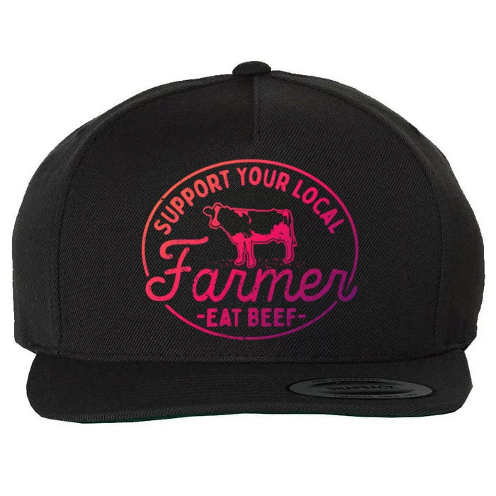 Support Your Local Farmer Eat Beef Gift Wool Snapback Cap