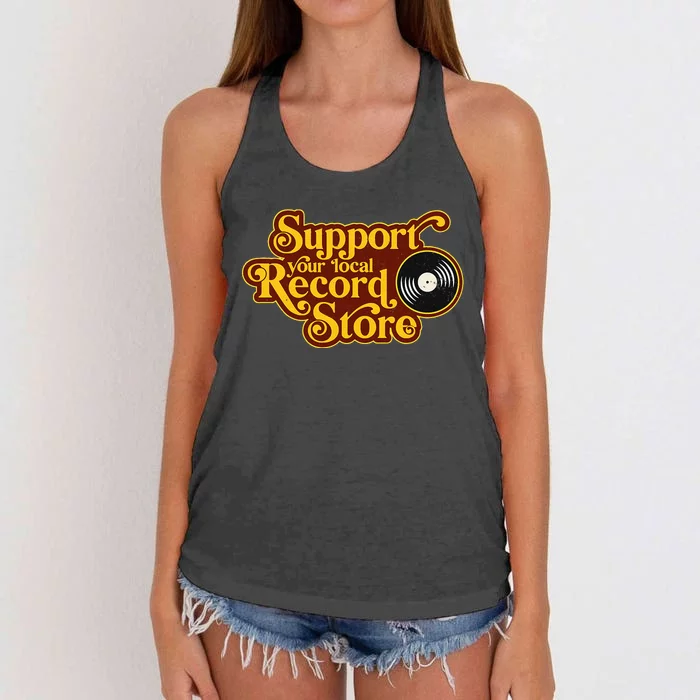 Support Your Local Record Store Vinyl Collectors Music Women's Knotted Racerback Tank