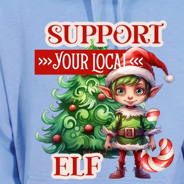 Support Your Local Elf Candy Cane Christmas Tree Gift Unisex Surf Hoodie