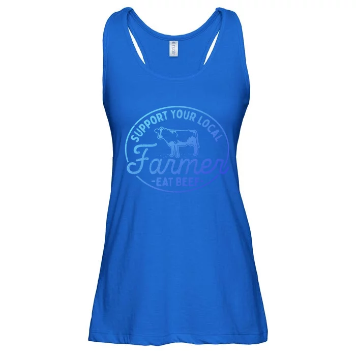 Support Your Local Farmer Eat Beef Great Gift Ladies Essential Flowy Tank