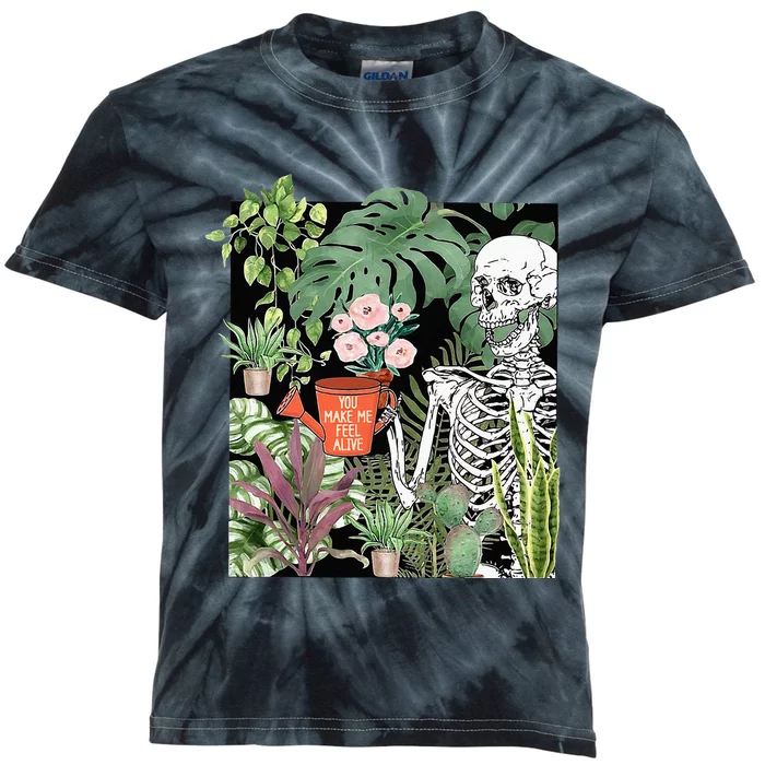 Skeleton You Make Me Feel Alive Funny Plant Kids Tie-Dye T-Shirt