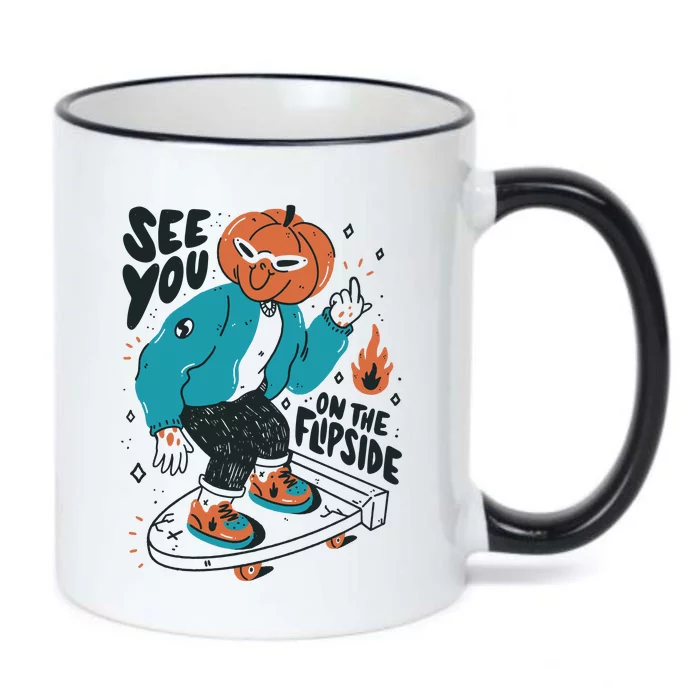 See You On The Flip Side Pumpkin Skateboard Halloween Black Color Changing Mug