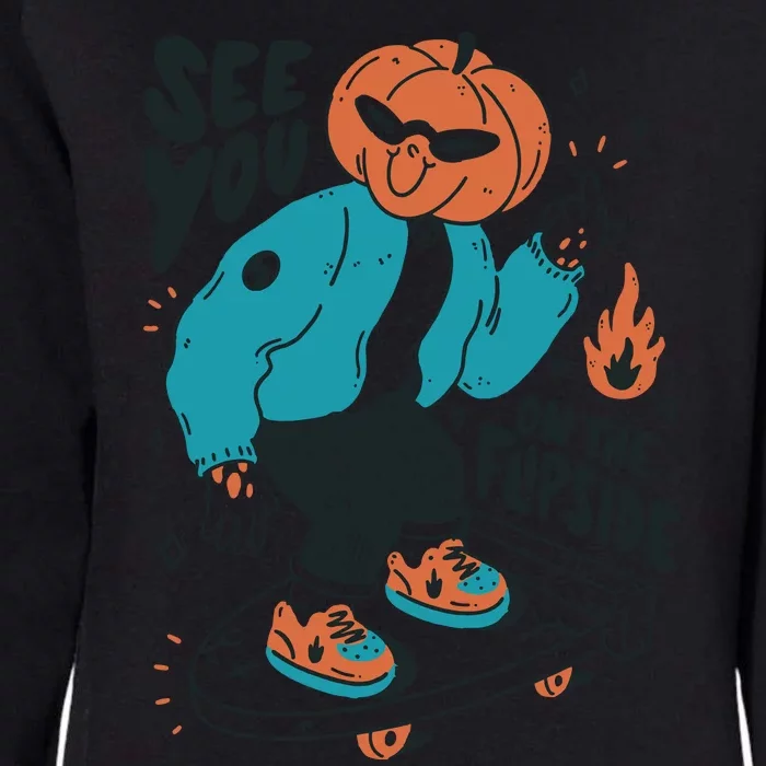 See You On The Flip Side Pumpkin Skateboard Halloween Womens California Wash Sweatshirt