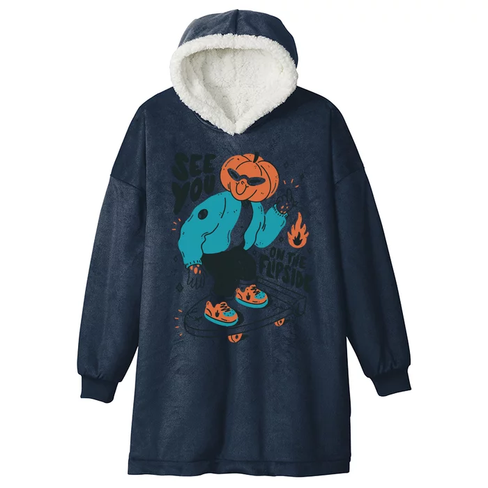 See You On The Flip Side Pumpkin Skateboard Halloween Hooded Wearable Blanket