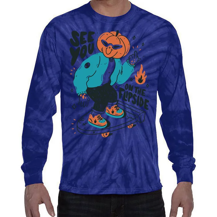 See You On The Flip Side Pumpkin Skateboard Halloween Tie-Dye Long Sleeve Shirt