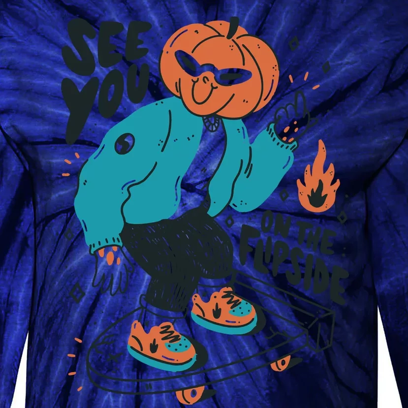 See You On The Flip Side Pumpkin Skateboard Halloween Tie-Dye Long Sleeve Shirt