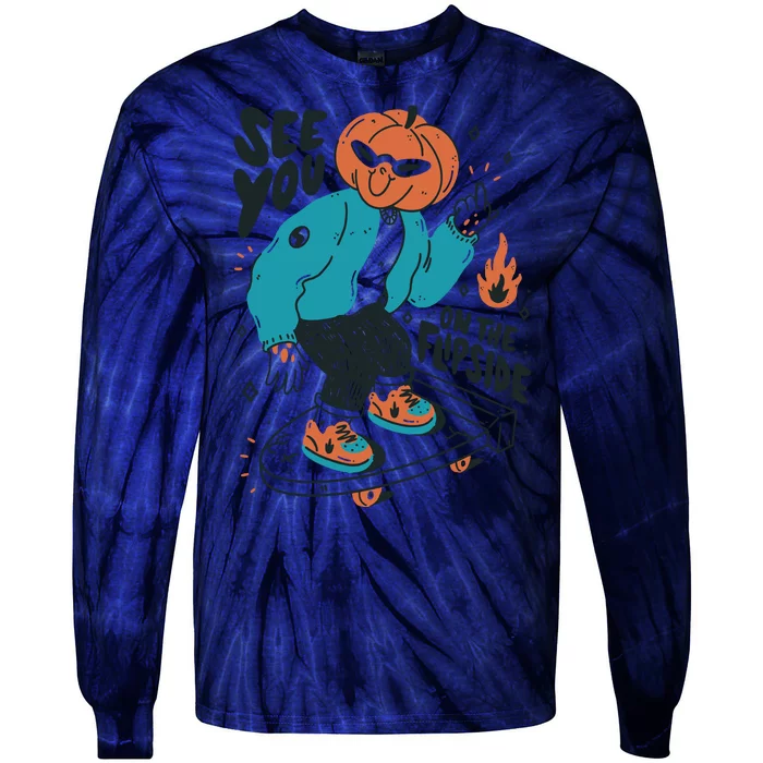 See You On The Flip Side Pumpkin Skateboard Halloween Tie-Dye Long Sleeve Shirt