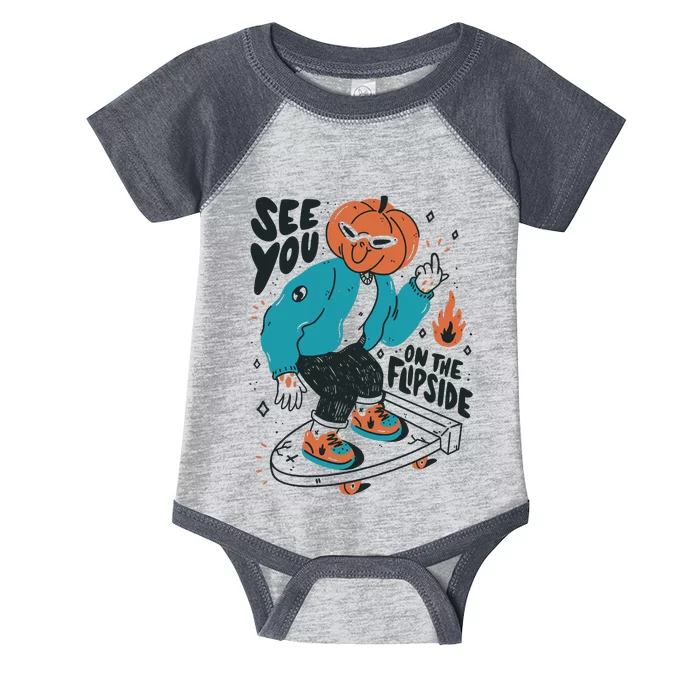 See You On The Flip Side Pumpkin Skateboard Halloween Infant Baby Jersey Bodysuit