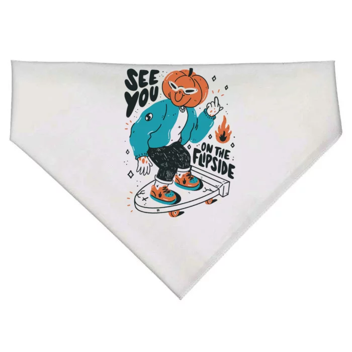 See You On The Flip Side Pumpkin Skateboard Halloween USA-Made Doggie Bandana