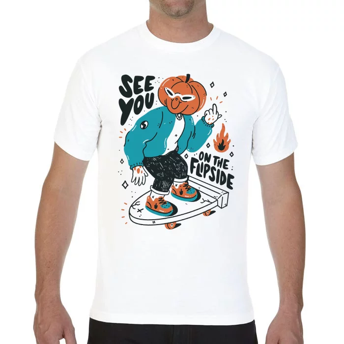 See You On The Flip Side Pumpkin Skateboard Halloween Comfort Colors T-Shirt