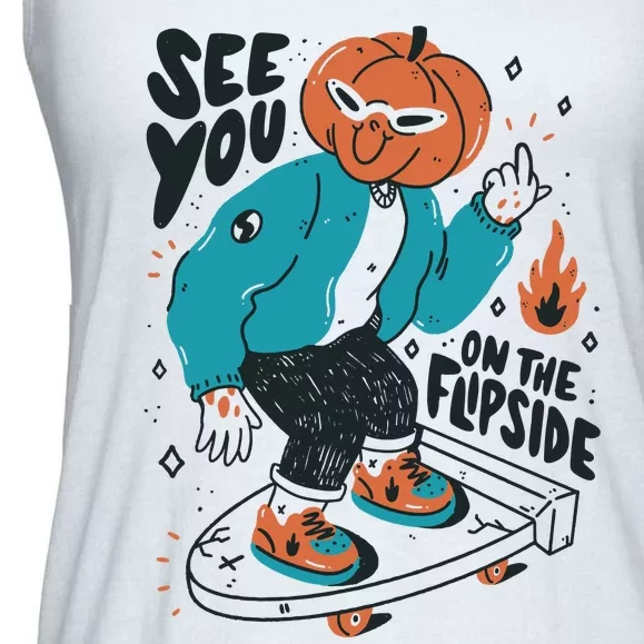 See You On The Flip Side Pumpkin Skateboard Halloween Ladies Essential Flowy Tank