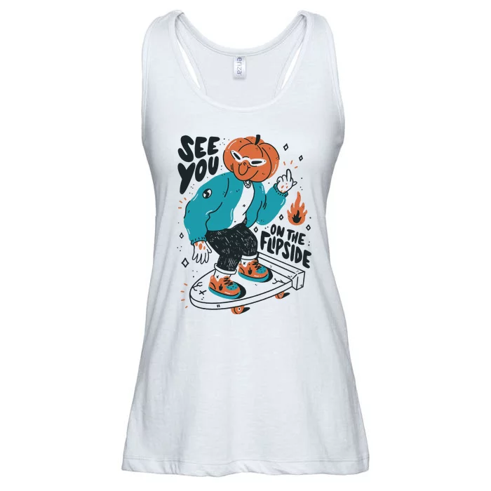 See You On The Flip Side Pumpkin Skateboard Halloween Ladies Essential Flowy Tank