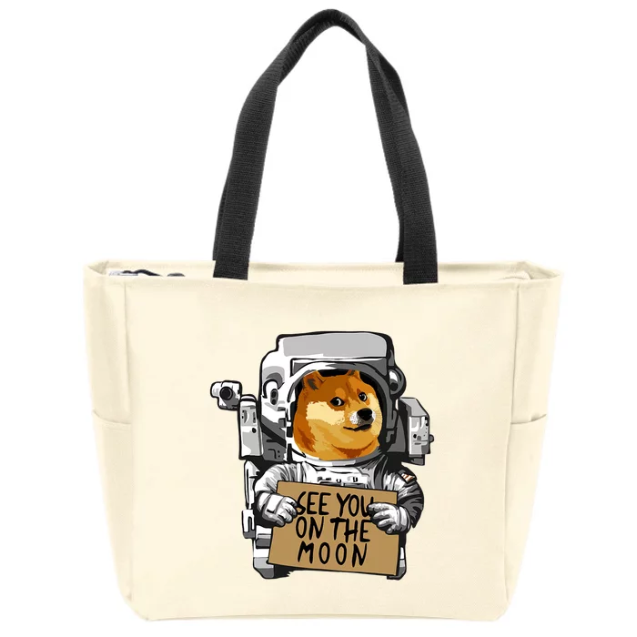 See You On The Moon Dogecoin Doge Holder Crypto Currency Meme Zip Tote Bag