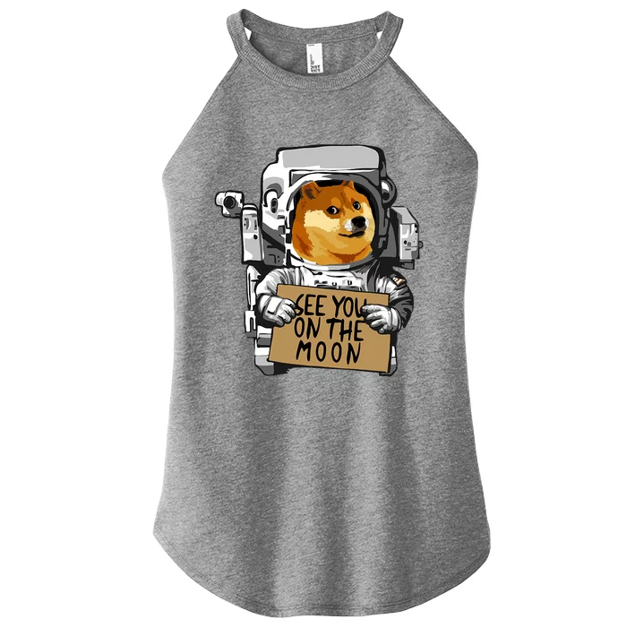 See You On The Moon Dogecoin Doge Holder Crypto Currency Meme Women’s Perfect Tri Rocker Tank