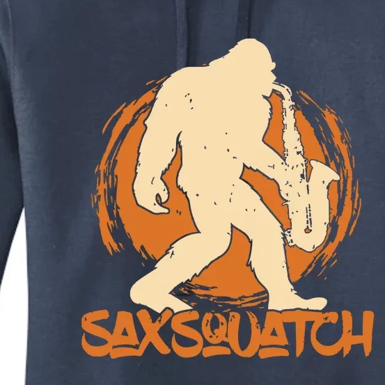 Saxsquatch Yeti Playing Saxophone Pun Musician Sax Women's Pullover Hoodie