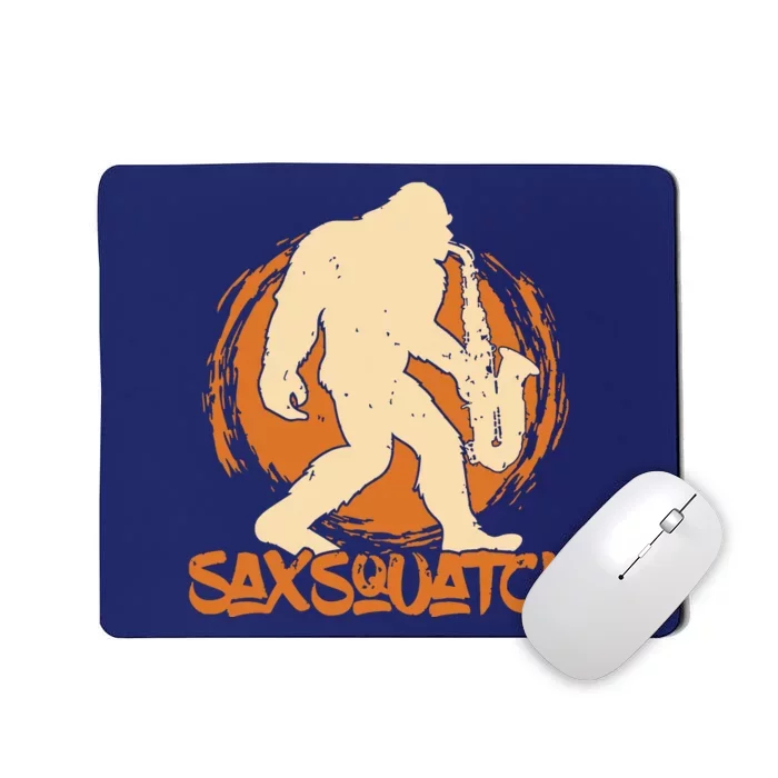 Saxsquatch Yeti Playing Saxophone Pun Musician Sax Mousepad