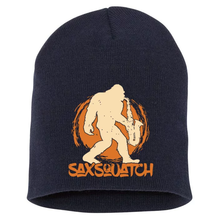 Saxsquatch Yeti Playing Saxophone Pun Musician Sax Short Acrylic Beanie