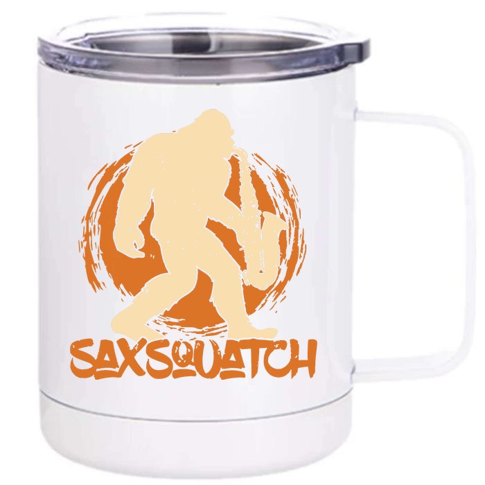 Saxsquatch Yeti Playing Saxophone Pun Musician Sax Front & Back 12oz Stainless Steel Tumbler Cup