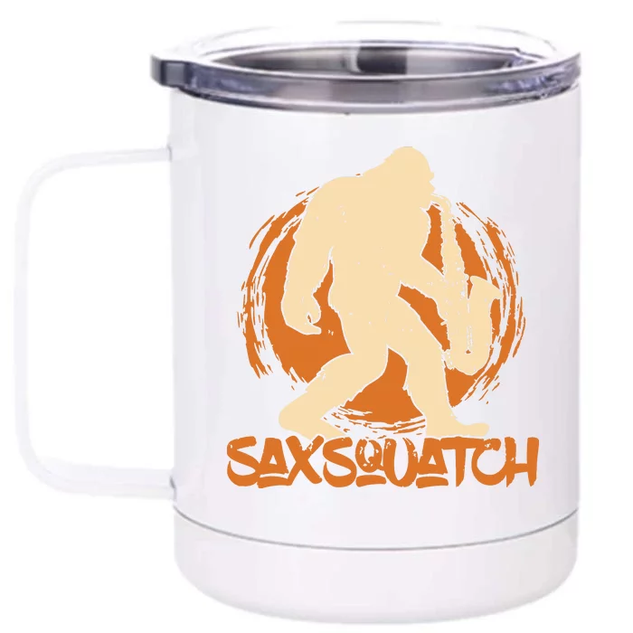 Saxsquatch Yeti Playing Saxophone Pun Musician Sax Front & Back 12oz Stainless Steel Tumbler Cup