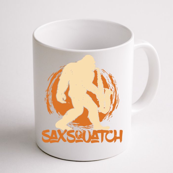 Saxsquatch Yeti Playing Saxophone Pun Musician Sax Front & Back Coffee Mug