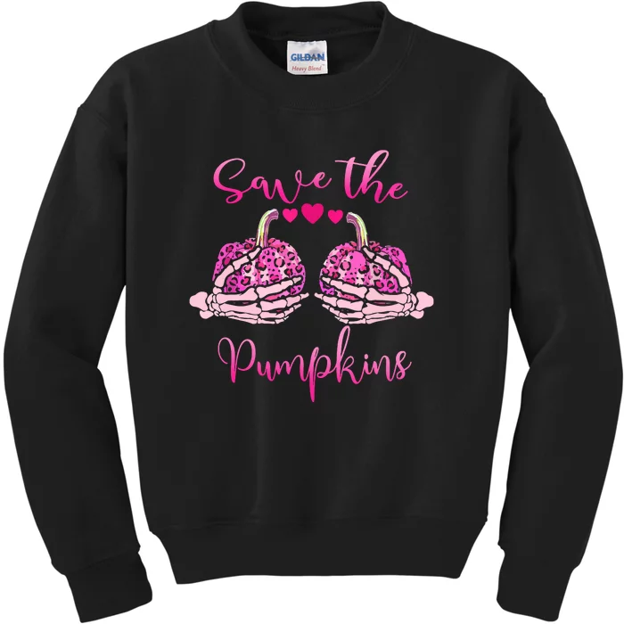 Save Your Pumpkins Breast Cancer Awareness Funny Skeleton Halloween Gift Kids Sweatshirt